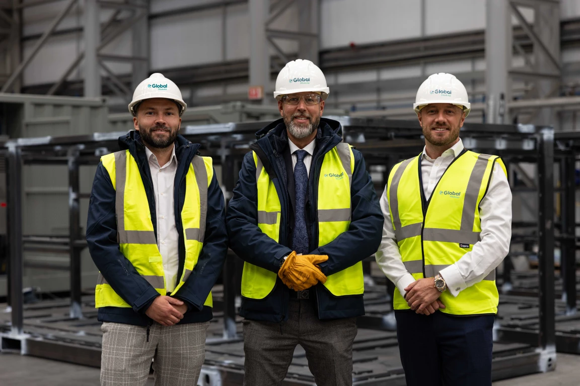 Left to right Doug Gibb Ryan Milne and Jordan Ferguson of Global Modular at Inverurie HQ 1